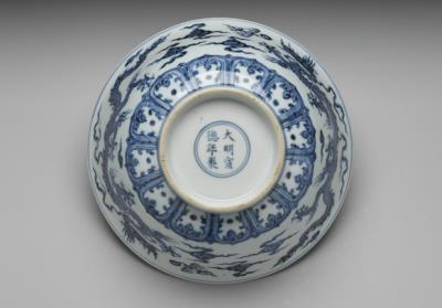 图片[3]-Bowl with underglaze-blue decoration of two dragons playing with pearls, Hsuan-te reign (1426-1435), Ming dynasty-China Archive